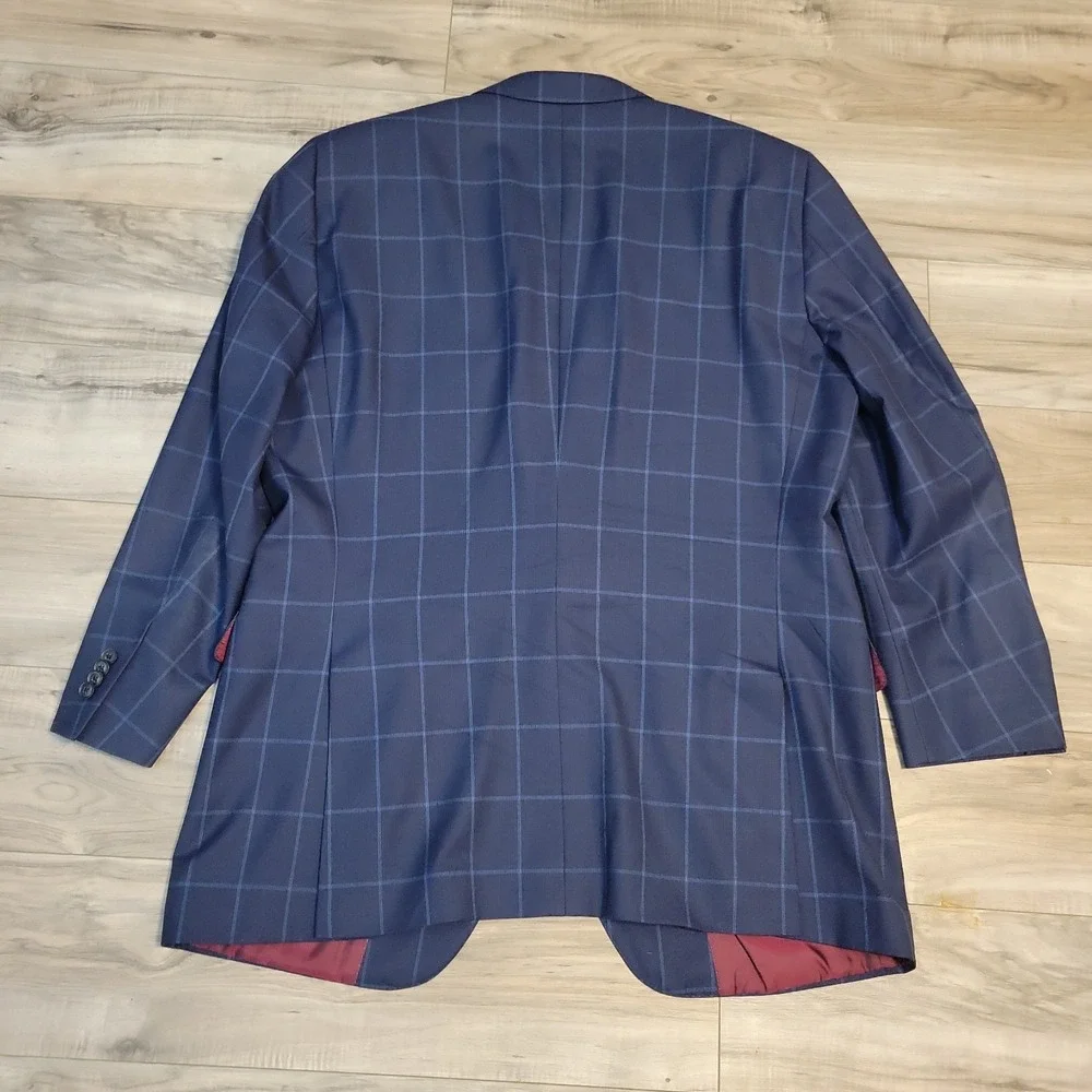 Peter Millar Blazer Jacket 46T Blue 100% Wool Windowpane Sport Coat Two-Button